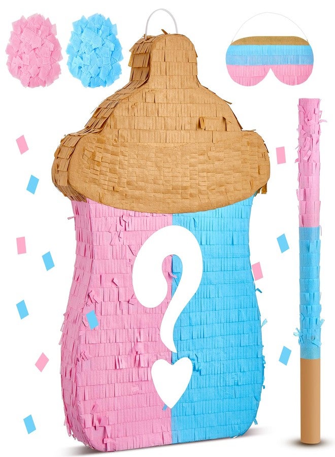 Silipull 18.5 Inch Baby Bottle Shape Gender Reveal Piñata with Piñata Stick Blindfold and Pink Blue Confetti Gender Reveal Decorations for Baby Shower Decoration Party Supplies - Image 1